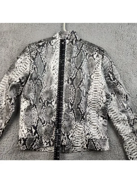 Y2K Faux Leather Moto Jacket Women's Petite Small Snake Skin Mob Wife Grunge - Picture 10 of 11